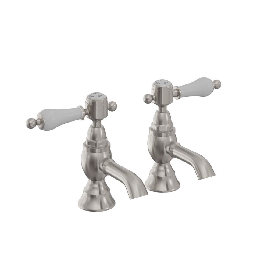 Heritage Glastonbury Brushed Nickel Basin Pillar Taps